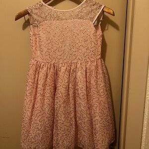 Sparkle Pink Lace Girls' Formal Dress with Sheer Yoke